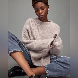 ALL SAINTS Selena Asymmetrical Wool Blend Sweater in Pashmina Pink